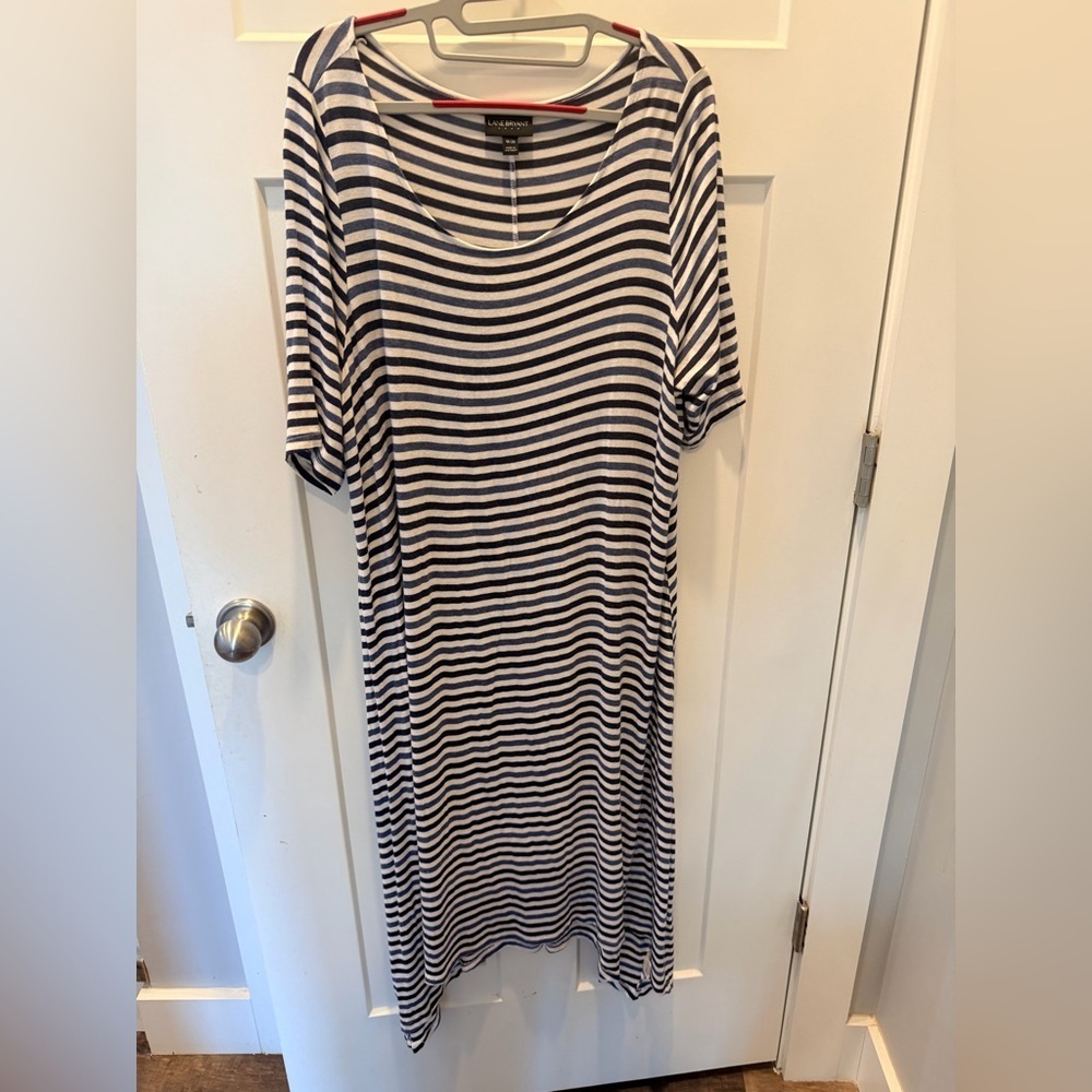 Lane Bryant 18/20 Navy White Striped Asymmetrical Hem Dress